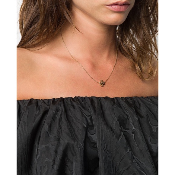 TORY BURCH • Gold Kira Logo Charm Pendant Necklace - Picture 2 of 5